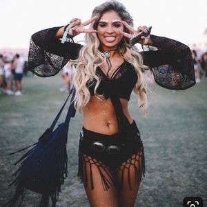 Festival Black Fringe Tassel Shorts